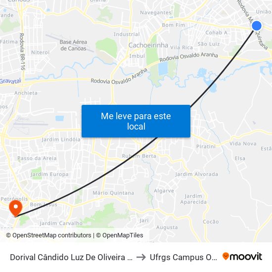 Dorival Cândido Luz De Oliveira - Parada 75 to Ufrgs Campus Olímpico map