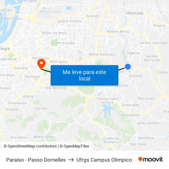 Paraíso - Passo Dornelles to Ufrgs Campus Olímpico map
