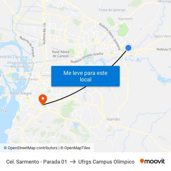 Cel. Sarmento - Parada 01 to Ufrgs Campus Olímpico map