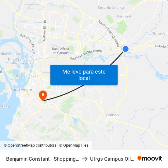 Benjamin Constant - Shopping Gravataí to Ufrgs Campus Olímpico map