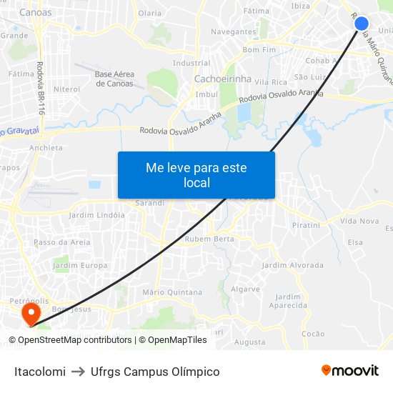 Itacolomi to Ufrgs Campus Olímpico map