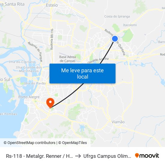 Rs-118 - Metalgr. Renner / Havan to Ufrgs Campus Olímpico map