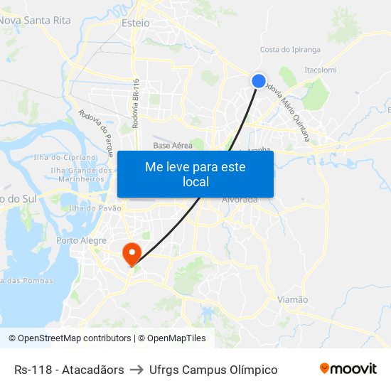 Rs-118 - Atacadãors to Ufrgs Campus Olímpico map