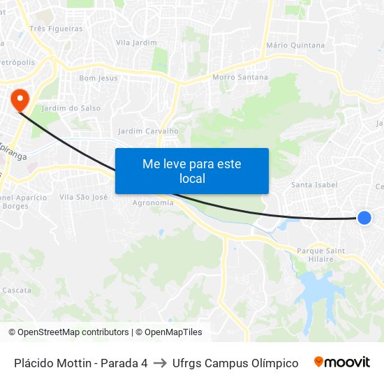 Plácido Mottin - Parada 4 to Ufrgs Campus Olímpico map