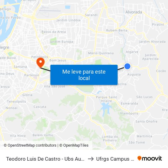 Teodoro Luis De Castro - Ubs Augusta Meneghini to Ufrgs Campus Olímpico map