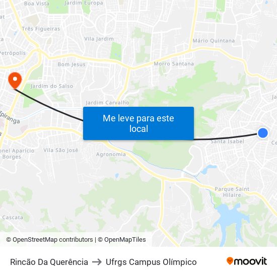 Rincão Da Querência to Ufrgs Campus Olímpico map