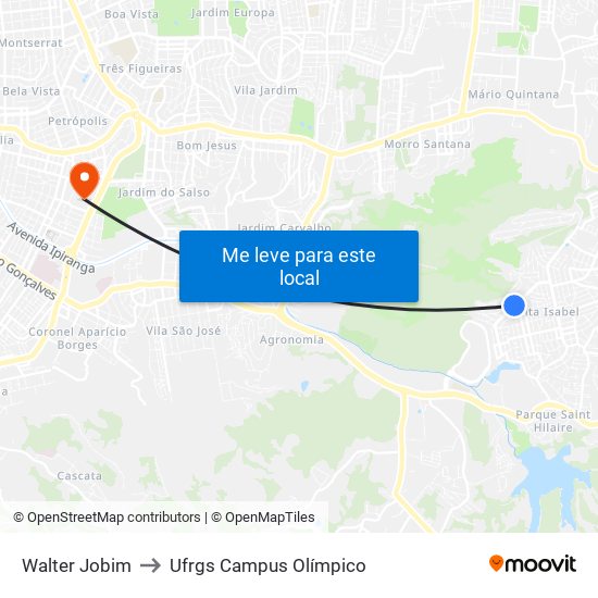 Walter Jobim to Ufrgs Campus Olímpico map