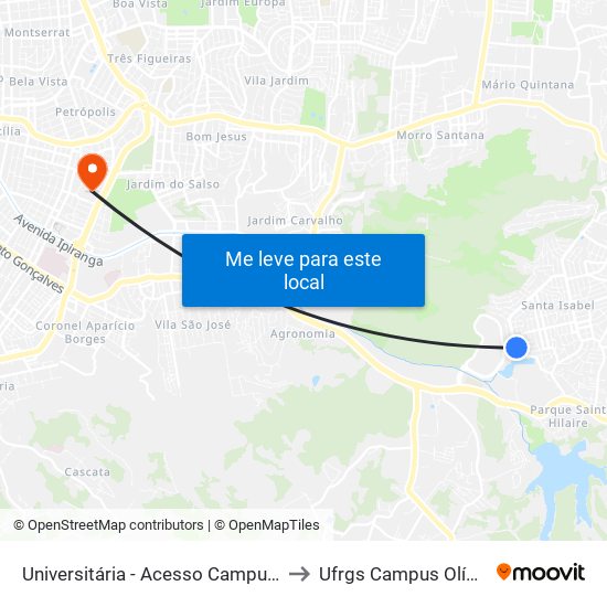 Universitária - Acesso Campus Ufrgs to Ufrgs Campus Olímpico map