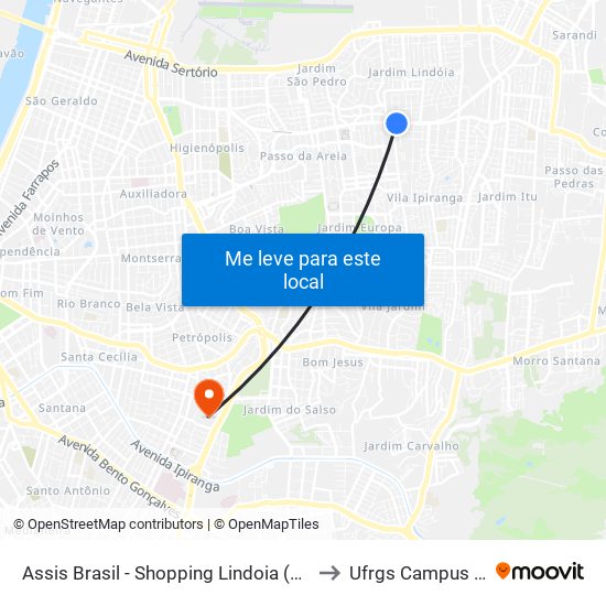 Assis Brasil - Shopping Lindoia (Fora Do Corredor) to Ufrgs Campus Olímpico map