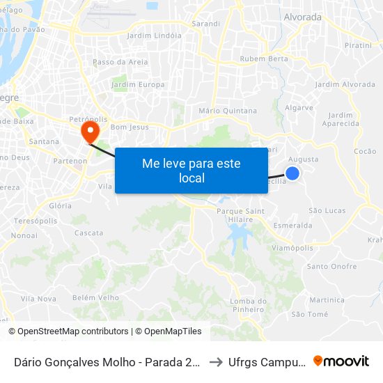 Dário Gonçalves Molho - Parada 20 (Ubs Augusta Marina) to Ufrgs Campus Olímpico map