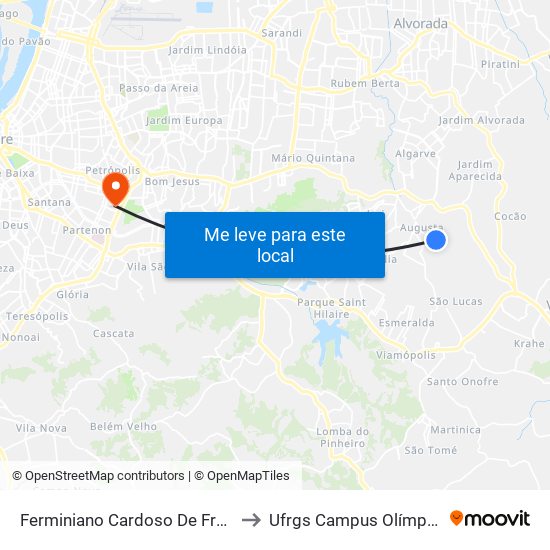 Ferminiano Cardoso De Fraga to Ufrgs Campus Olímpico map