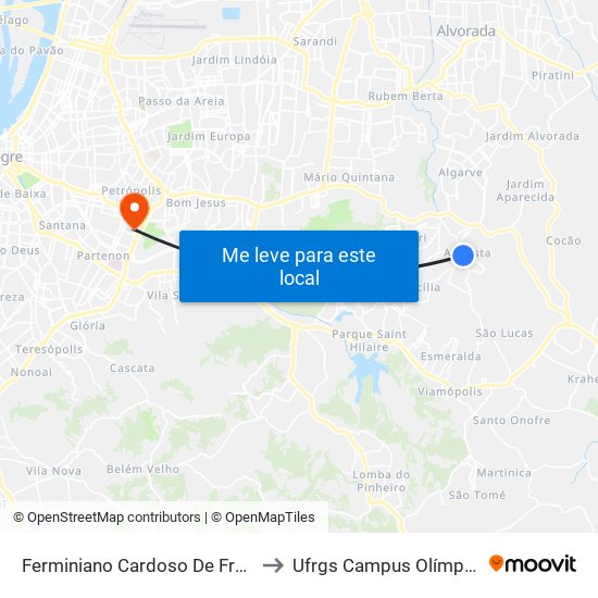 Ferminiano Cardoso De Fraga to Ufrgs Campus Olímpico map