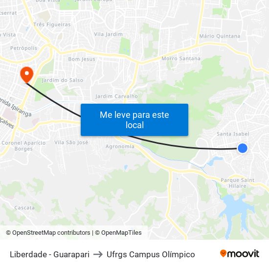 Liberdade - Guarapari to Ufrgs Campus Olímpico map