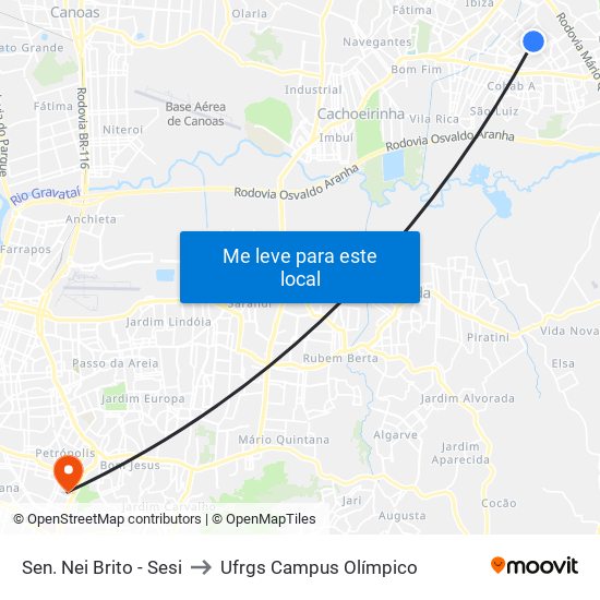 Sen. Nei Brito - Sesi to Ufrgs Campus Olímpico map