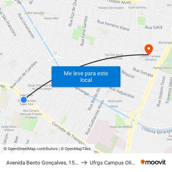 Avenida Bento Gonçalves, 1515 Tnn to Ufrgs Campus Olímpico map