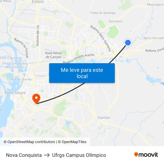 Nova Conquista to Ufrgs Campus Olímpico map