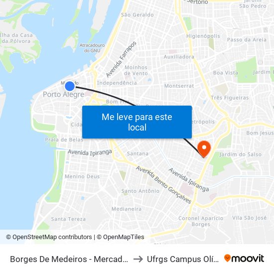 Borges De Medeiros - Mercado Público to Ufrgs Campus Olímpico map