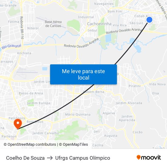 Coelho De Souza to Ufrgs Campus Olímpico map