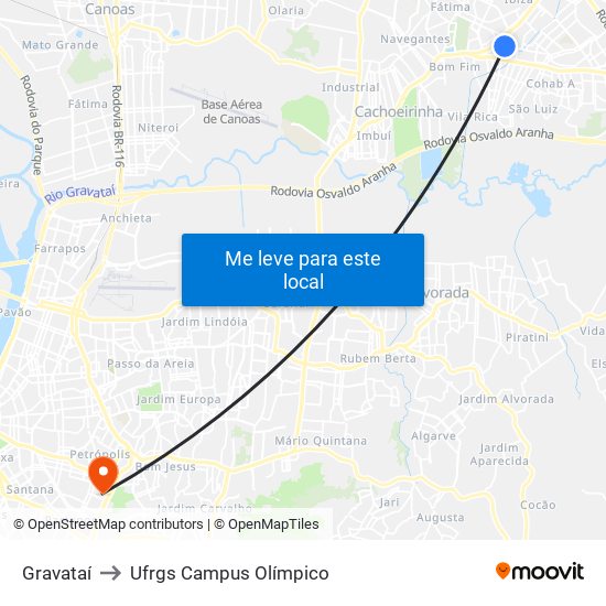 Gravataí to Ufrgs Campus Olímpico map