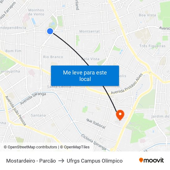 Mostardeiro - Parcão to Ufrgs Campus Olímpico map