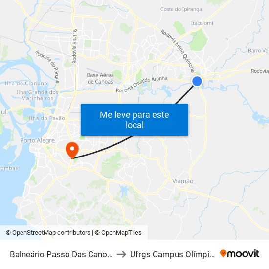 Balneário Passo Das Canoas to Ufrgs Campus Olímpico map