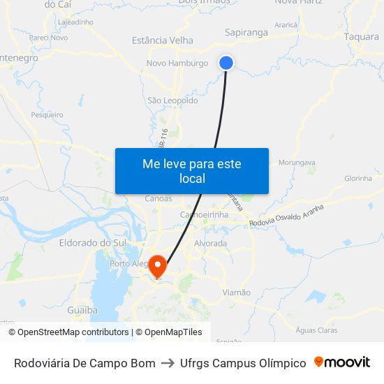 Rodoviária De Campo Bom to Ufrgs Campus Olímpico map