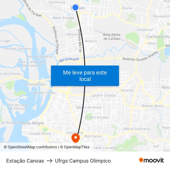 Estação Canoas to Ufrgs Campus Olímpico map