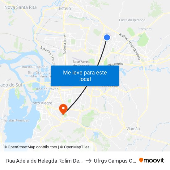 Rua Adelaide Helegda Rolim De Moura, 511 to Ufrgs Campus Olímpico map