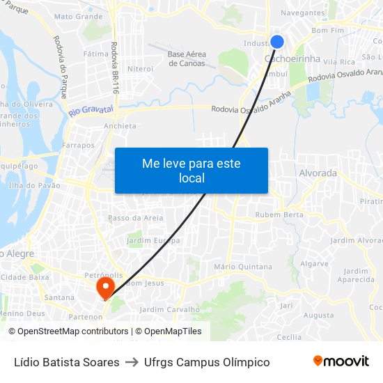 Lídio Batista Soares to Ufrgs Campus Olímpico map