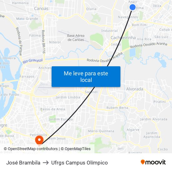 José Brambila to Ufrgs Campus Olímpico map