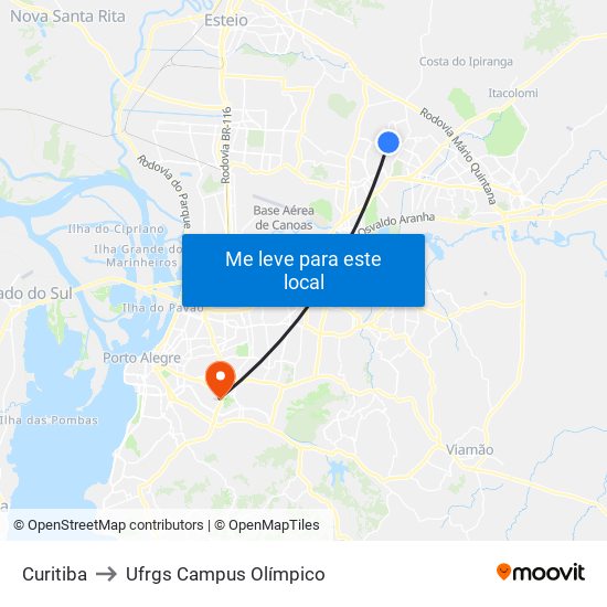 Curitiba to Ufrgs Campus Olímpico map