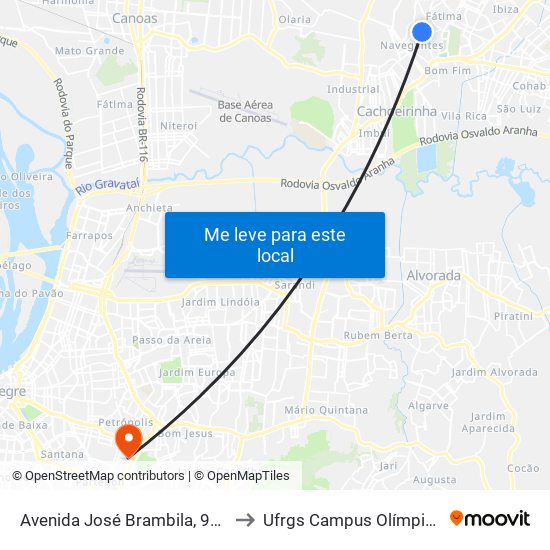 Avenida José Brambila, 955 to Ufrgs Campus Olímpico map