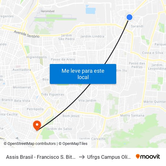 Assis Brasil - Francisco S. Bitencourt to Ufrgs Campus Olímpico map