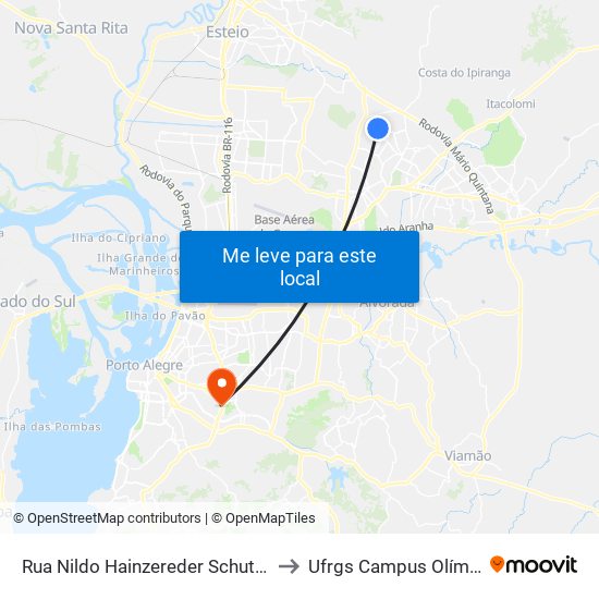 Rua Nildo Hainzereder Schutz, 433 to Ufrgs Campus Olímpico map