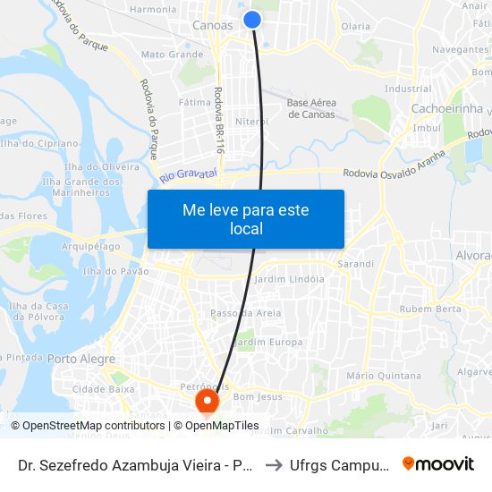 Dr. Sezefredo Azambuja Vieira - Park Shopping Canoas to Ufrgs Campus Olímpico map