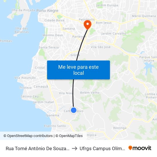 Rua Tomé Antônio De Souza, 235 to Ufrgs Campus Olímpico map