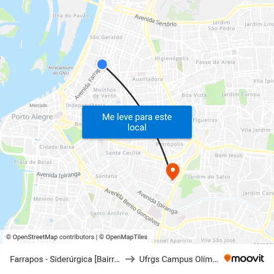 Farrapos - Siderúrgica [Bairro - C] to Ufrgs Campus Olímpico map