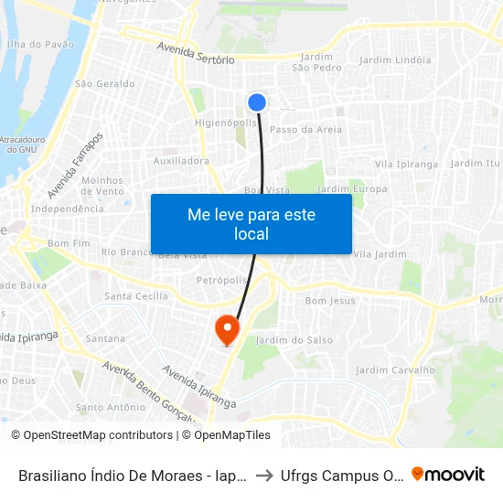 Brasiliano Índio De Moraes - Iapi [Bairro - Bc] to Ufrgs Campus Olímpico map