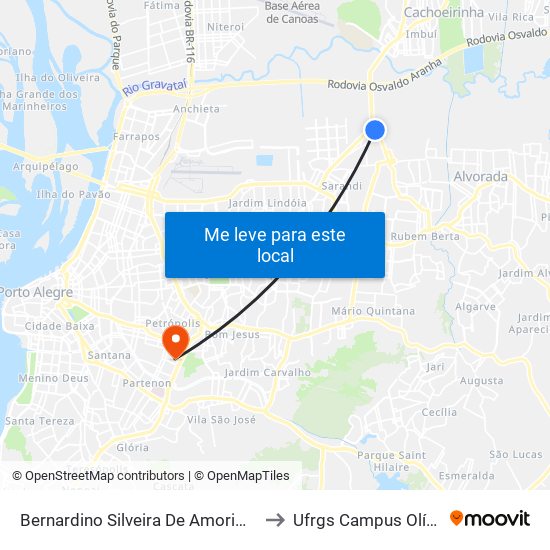 Bernardino Silveira De Amorim - Fiergs to Ufrgs Campus Olímpico map