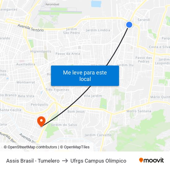 Assis Brasil - Tumelero to Ufrgs Campus Olímpico map