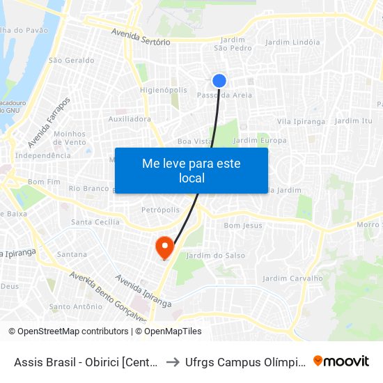 Assis Brasil - Obirici [Centro] to Ufrgs Campus Olímpico map