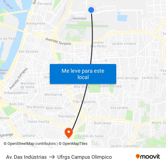 Av. Das Indústrias to Ufrgs Campus Olímpico map
