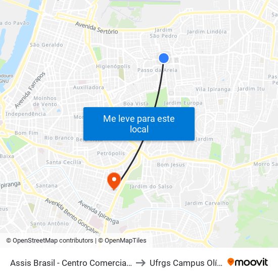 Assis Brasil - Centro Comercial [Centro] to Ufrgs Campus Olímpico map