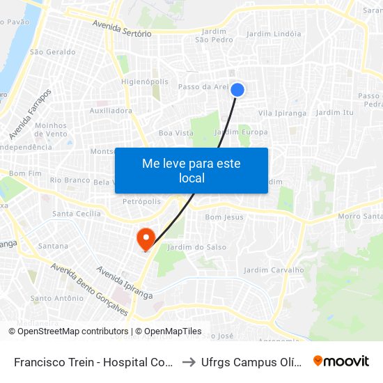 Francisco Trein - Hospital Conceição to Ufrgs Campus Olímpico map