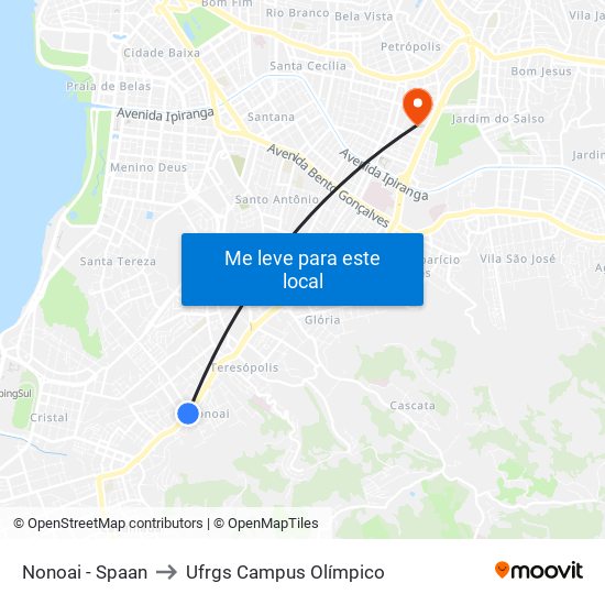 Nonoai - Spaan to Ufrgs Campus Olímpico map