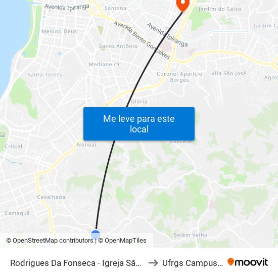 Rodrigues Da Fonseca - Igreja São José Da Vila Nova to Ufrgs Campus Olímpico map