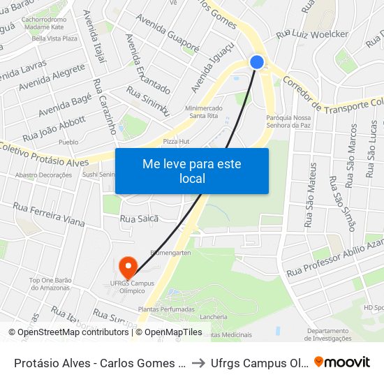 Protásio Alves - Carlos Gomes Bc (Piso 3) to Ufrgs Campus Olímpico map