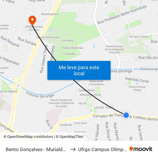 Bento Gonçalves - Murialdo Bc to Ufrgs Campus Olímpico map