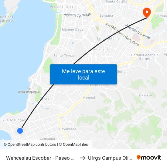 Wenceslau Escobar - Paseo Zona Sul to Ufrgs Campus Olímpico map