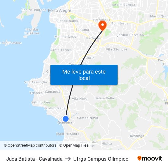 Juca Batista - Cavalhada to Ufrgs Campus Olímpico map